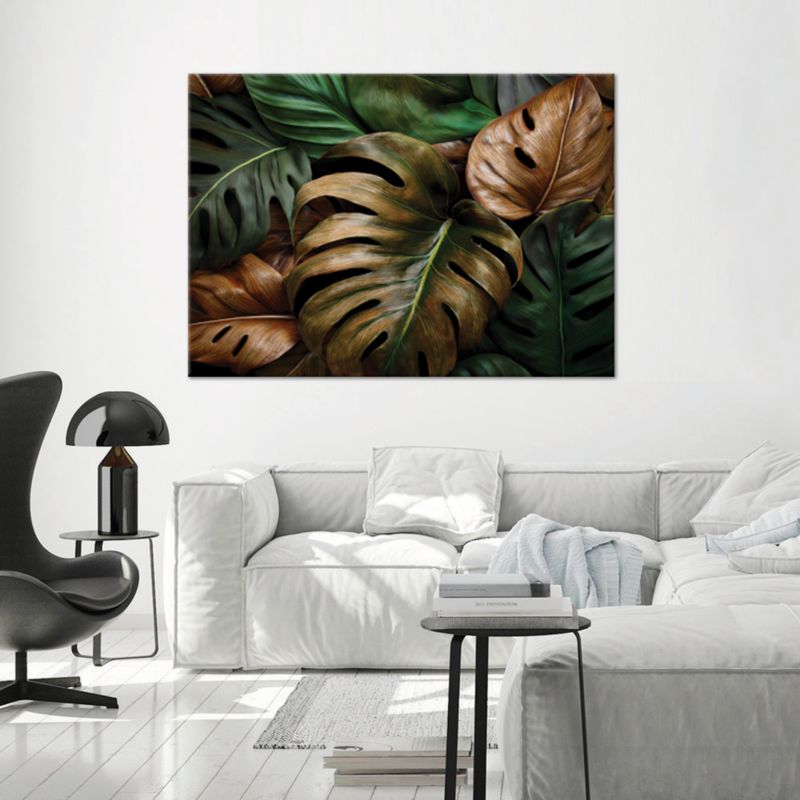 Obraz do salonu sypialni Feeby Liście Monstery Zielony Brązowy 60x40 cm 1szt