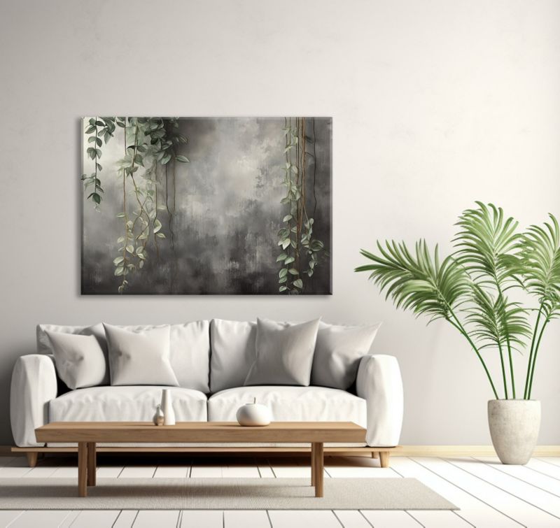 Obraz do salonu sypialni Feeby Liście na tle betonu 90x60 cm 1szt