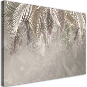 Obraz do salonu sypialni Feeby Liście Palmy na betonie 3D Beżowy 90x60cm 1szt