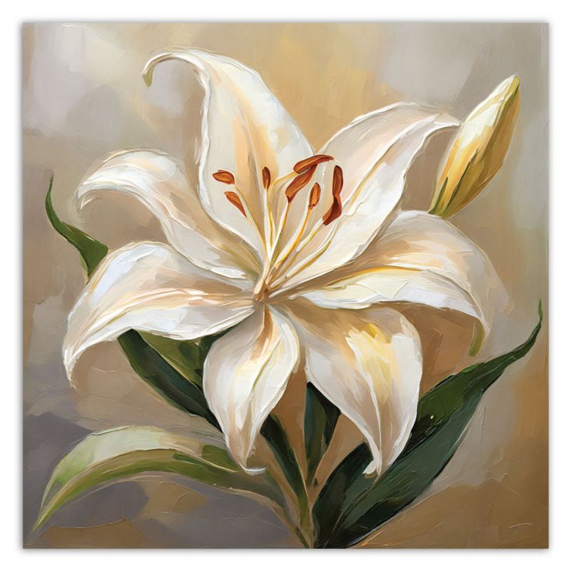 Obraz do salonu sypialni Feeby Lilia Kwiat 3D Malowany w beżu 60x60 cm 1szt