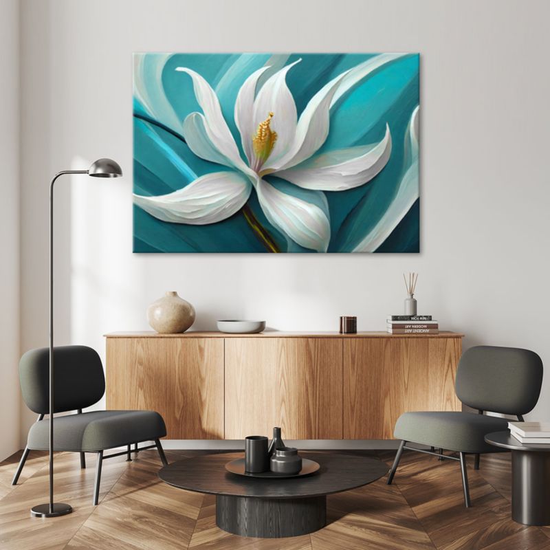 Obraz do salonu sypialni Feeby Lilia Kwiat Turkusowy 120x80 cm 1szt