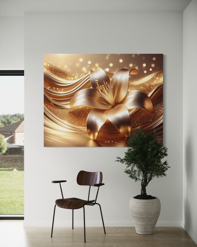Obraz do salonu sypialni Feeby Lilia Kwiat Złoty 90x60 cm 1szt