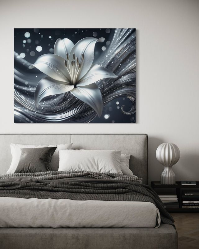 Obraz do salonu sypialni Feeby Lilia Srebrny Kwiat Abstrakcja 100x70 cm 1szt