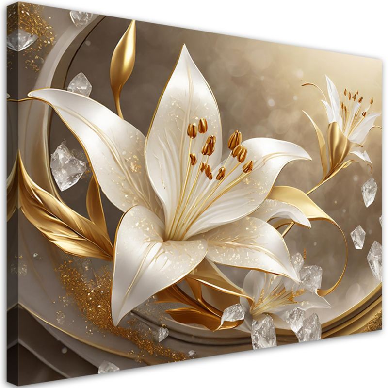Obraz do salonu sypialni Feeby Lilia Złoty Kwiat Glamour 60x40 cm 1szt