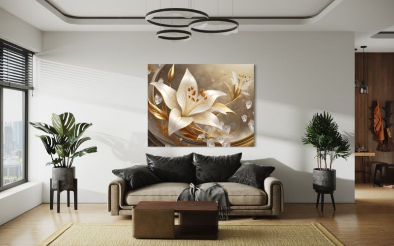 Obraz do salonu sypialni Feeby Lilia Złoty Kwiat Glamour 60x40 cm 1szt