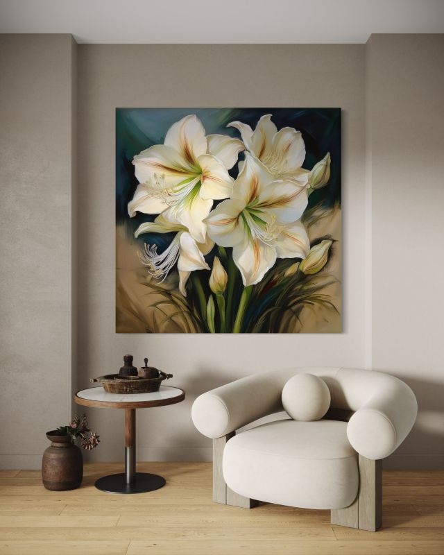 Obraz do salonu sypialni Feeby Lilie Bukiet Białych Kwiatów 60x60 cm 1szt