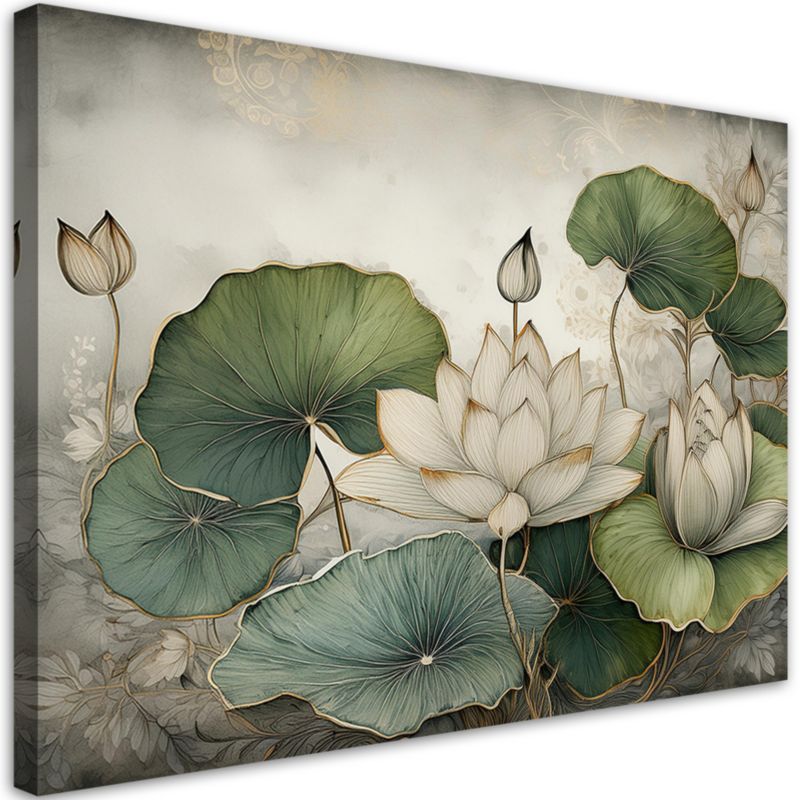 Obraz do salonu sypialni Feeby Lilie wodne Kwiaty Zielony 100x70 cm 1szt