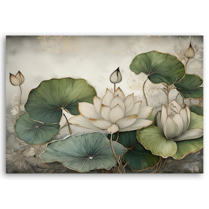 Obraz do salonu sypialni Feeby Lilie wodne Kwiaty Zielony 100x70 cm 1szt