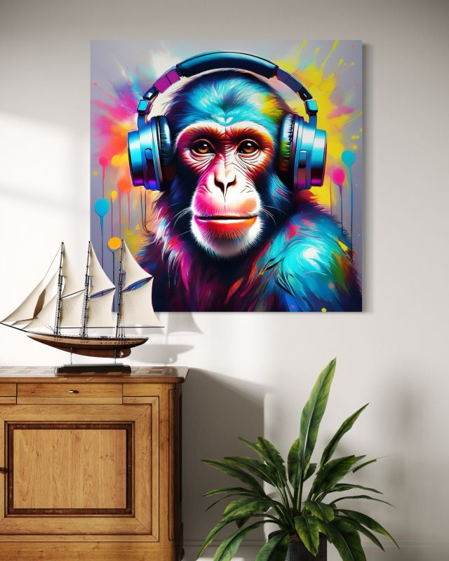 Obraz do salonu sypialni Feeby Małpa Dj Pop Art 50x50 cm 1szt