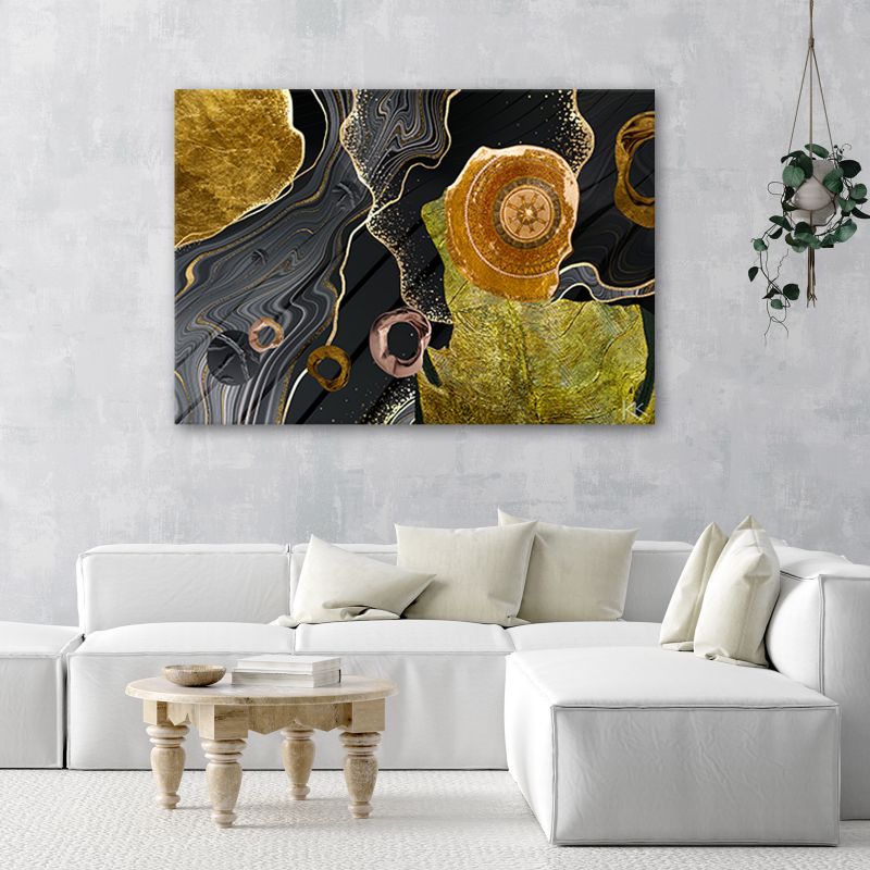 Obraz do salonu sypialni Feeby Marmurowa tekstura abstrakcja Złoty 100x70cm 1szt