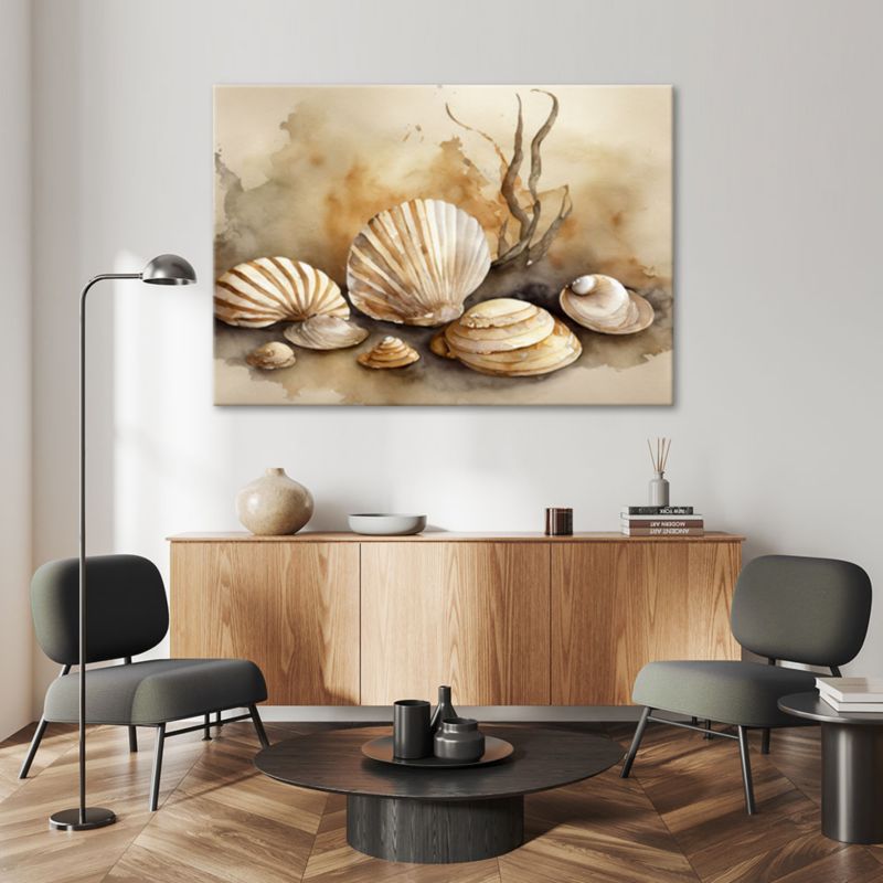 Obraz do salonu sypialni Feeby Marynistyczny Muszle Beżowy 90x60 cm 1szt