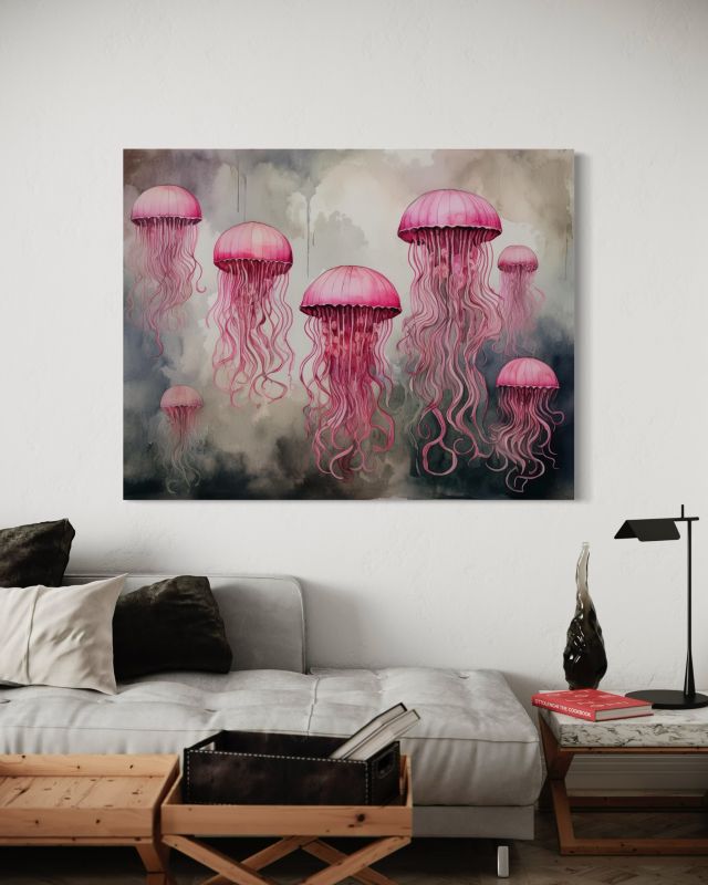 Obraz do salonu sypialni Feeby Meduza Morska Różowa 120x80 cm 1szt