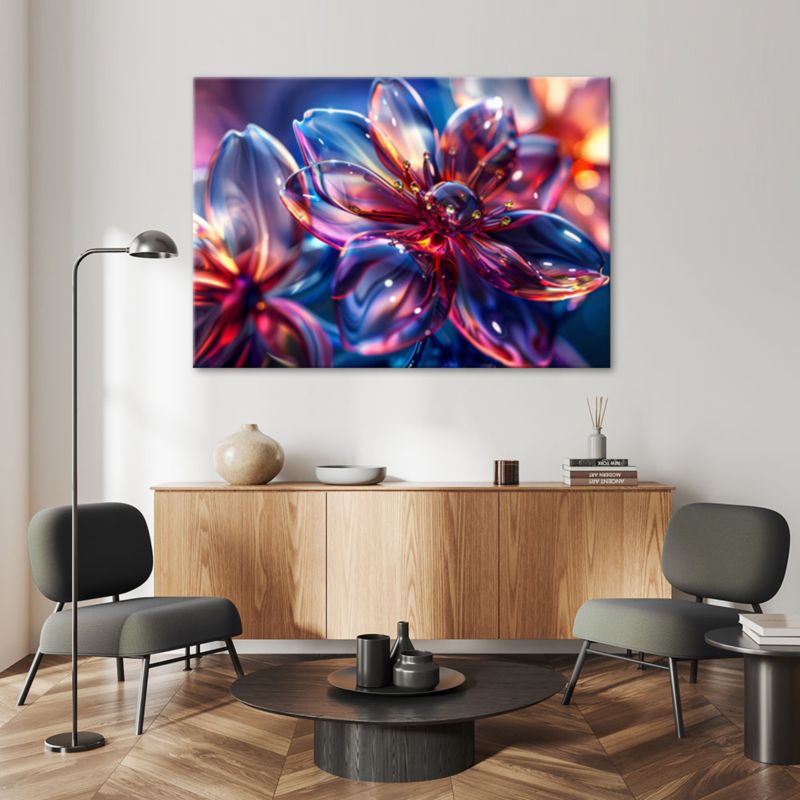 Obraz do salonu sypialni Feeby Modne Błyszczące Szklane Kwiaty 120x80 cm 1szt