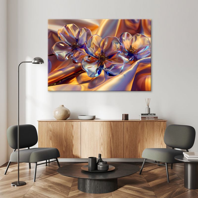 Obraz do salonu sypialni Feeby Modne Szklane Kwiaty na jedwabiu 120x80 cm 1szt
