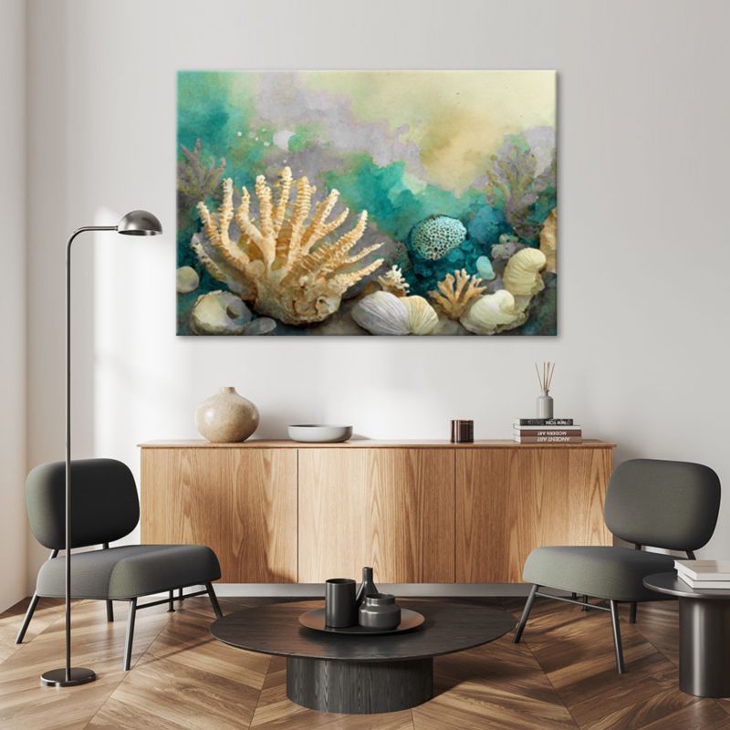 Obraz do salonu sypialni Feeby Morze Muszle Turkus Beż 120x80 cm 1szt