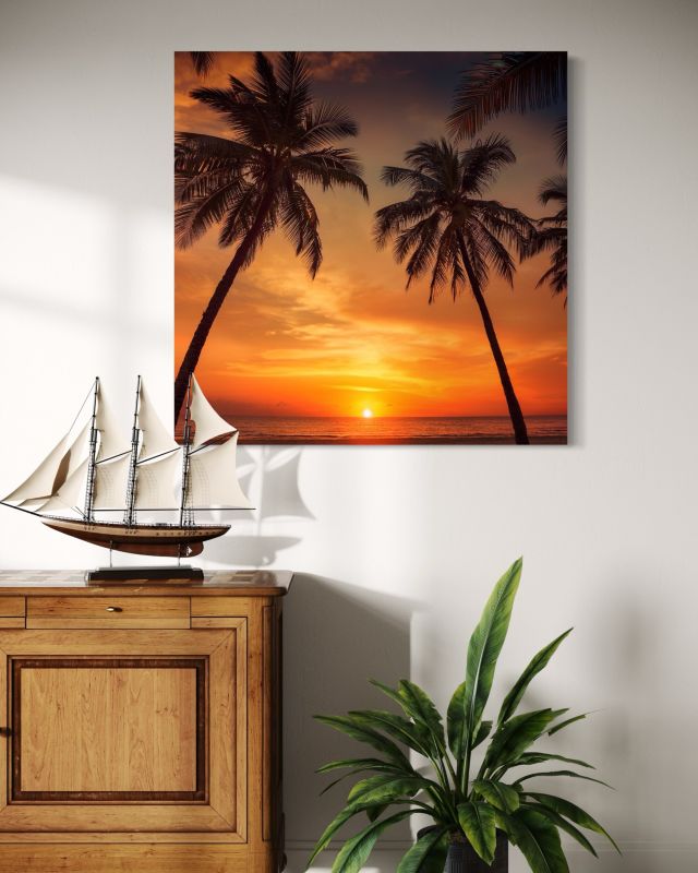 Obraz do salonu sypialni Feeby Morze Zachód Tropikalne Palmy 60x60 cm 1szt