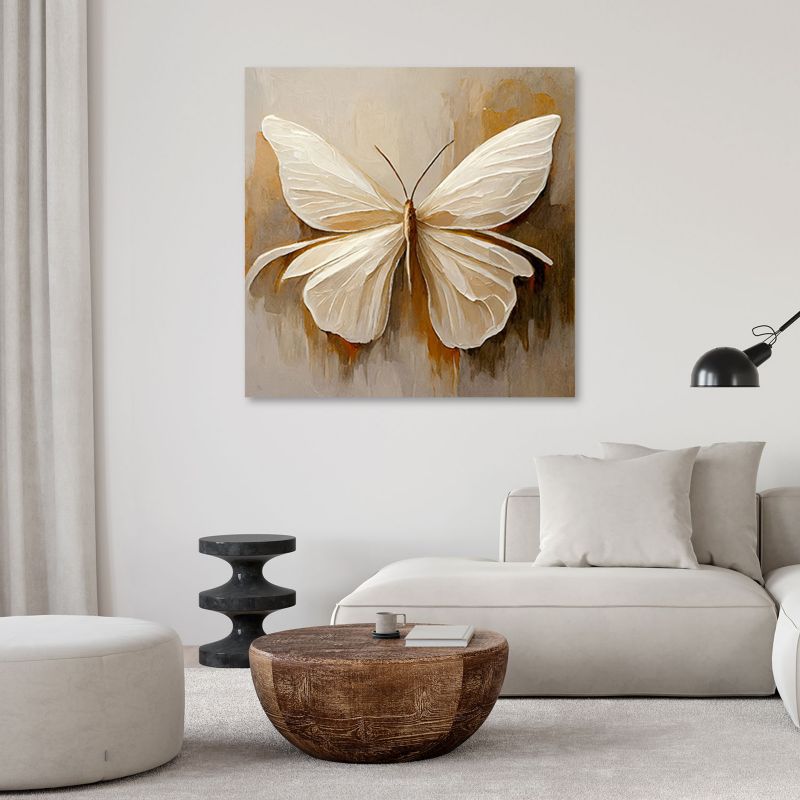 Obraz do salonu sypialni Feeby Motyl Beżowy Malowany 50x50 cm 1szt