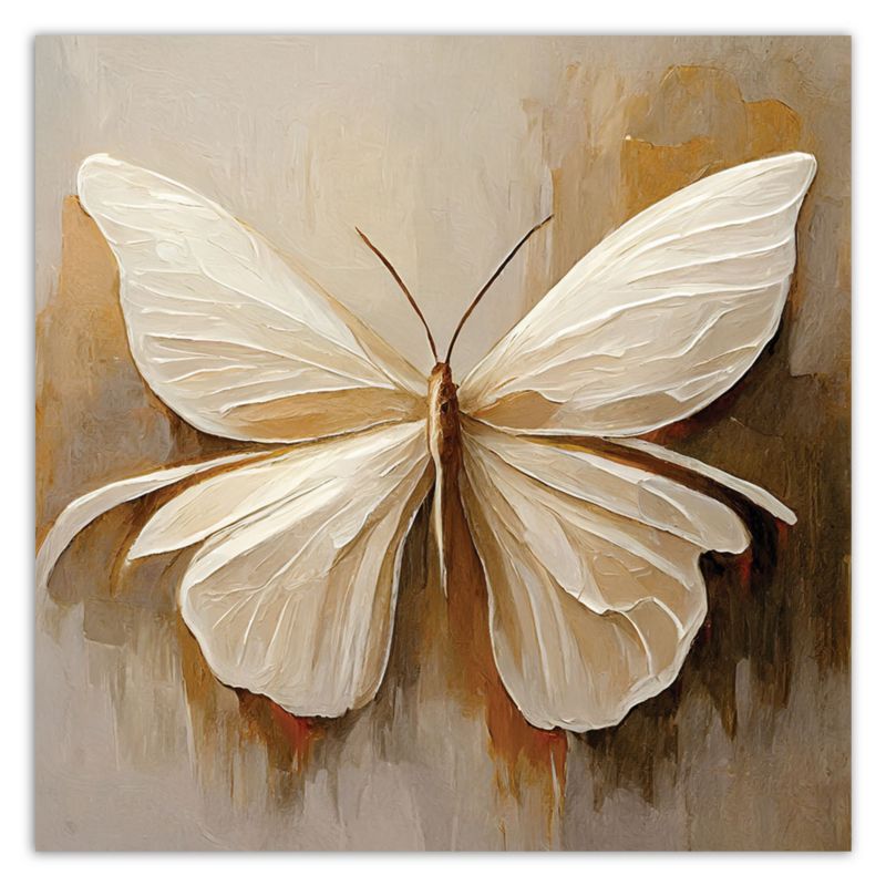 Obraz do salonu sypialni Feeby Motyl Beżowy Malowany 50x50 cm 1szt