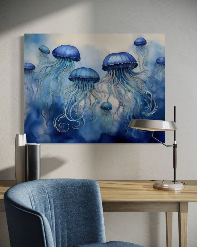Obraz do salonu sypialni Feeby Niebieskie Meduzy Morskie 120x80 cm 1szt