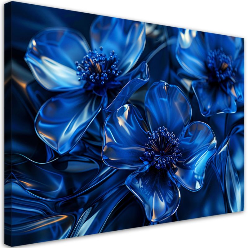 Obraz do salonu sypialni Feeby Niebieskie Szklane Kwiaty Makro 60x40 cm 1szt