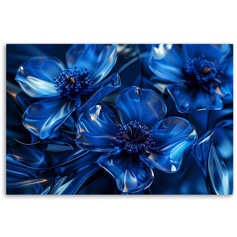 Obraz do salonu sypialni Feeby Niebieskie Szklane Kwiaty Makro 60x40 cm 1szt