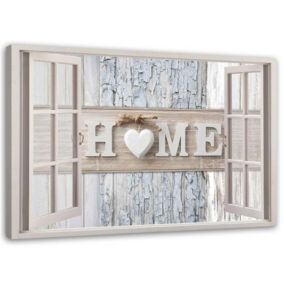 Obraz do salonu sypialni Feeby Okno Napis Home Serce Shabby chic 60x40cm 1szt