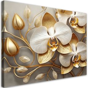 Obraz do salonu sypialni Feeby Orchidea Glamour Złoty Beżowy 60x40 cm 1szt