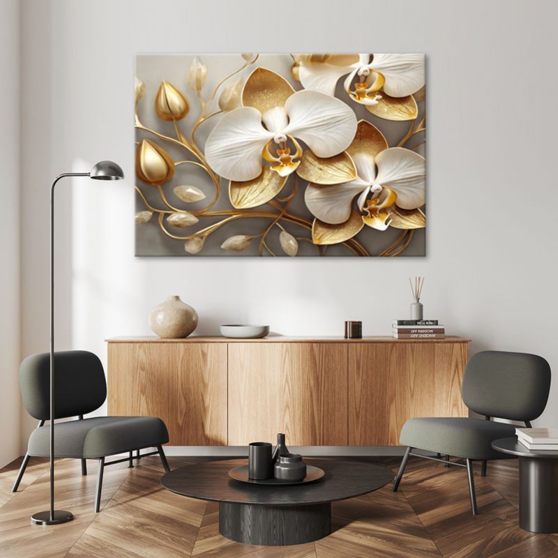 Obraz do salonu sypialni Feeby Orchidea Glamour Złoty Beżowy 60x40 cm 1szt