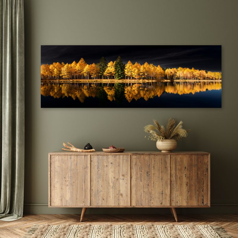 Obraz do salonu sypialni Feeby Pejzaż Las Natura Złoty 90x30 cm 1 szt