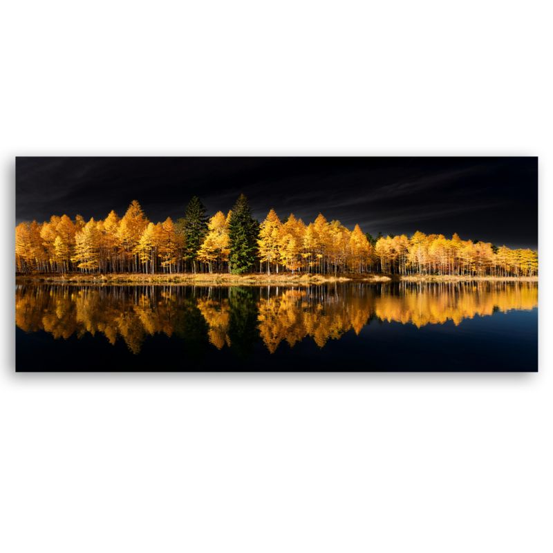 Obraz do salonu sypialni Feeby Pejzaż Las Natura Złoty 90x30 cm 1 szt