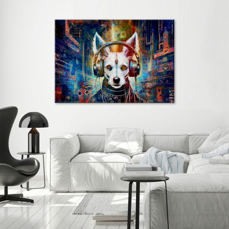 Obraz do salonu sypialni Feeby Pies w słuchawkach Abstrakcja 90x60 cm 1szt