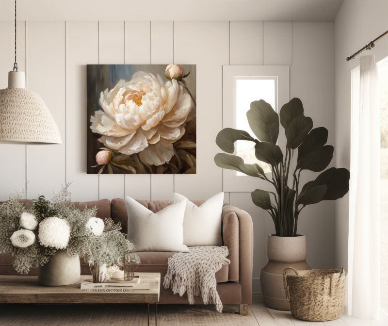 Obraz do salonu sypialni Feeby Piwonia Kwiat Malowany 50x50 cm 1szt