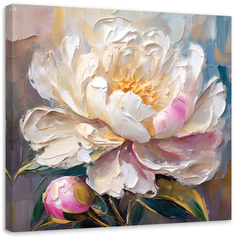 Obraz do salonu sypialni Feeby Piwonia malowana Beżowy 30x30 cm 1szt