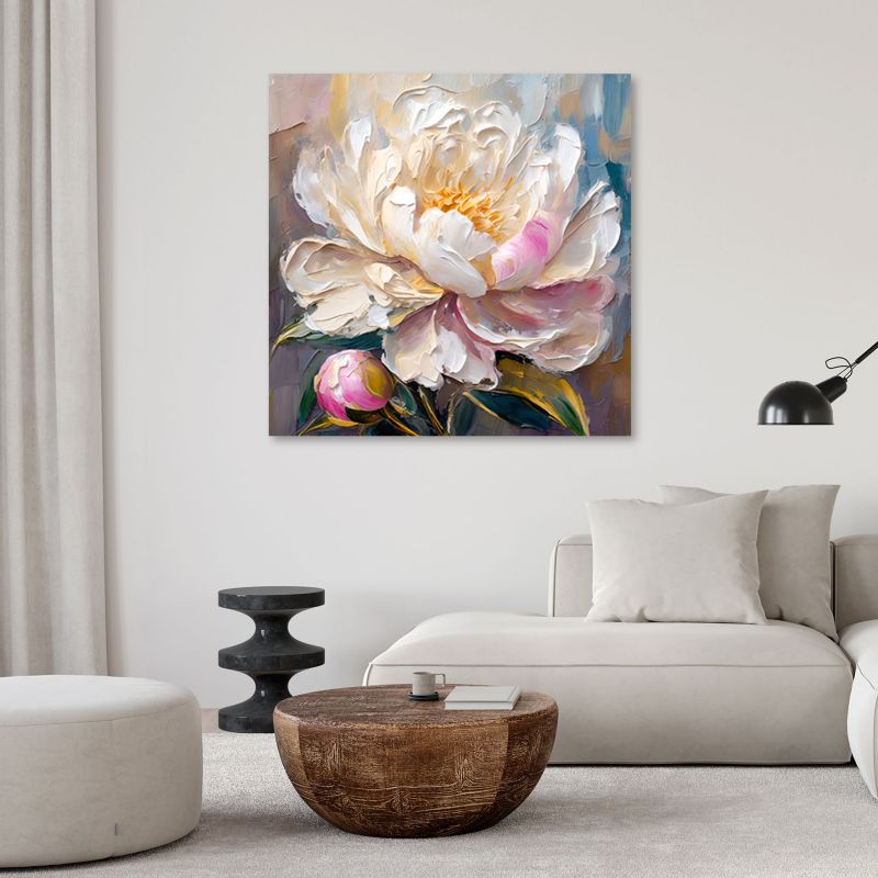 Obraz do salonu sypialni Feeby Piwonia malowana Beżowy 30x30 cm 1szt