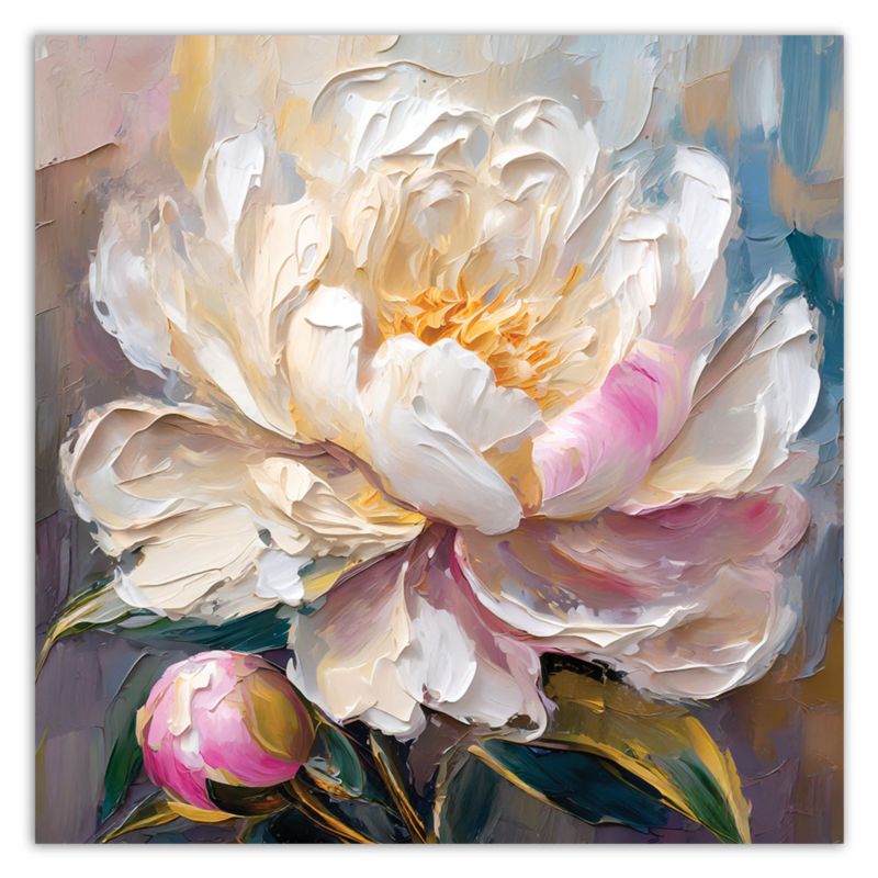 Obraz do salonu sypialni Feeby Piwonia malowana Beżowy 30x30 cm 1szt
