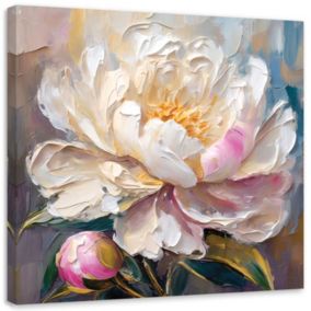 Obraz do salonu sypialni Feeby Piwonia malowana Beżowy 60x60 cm 1szt