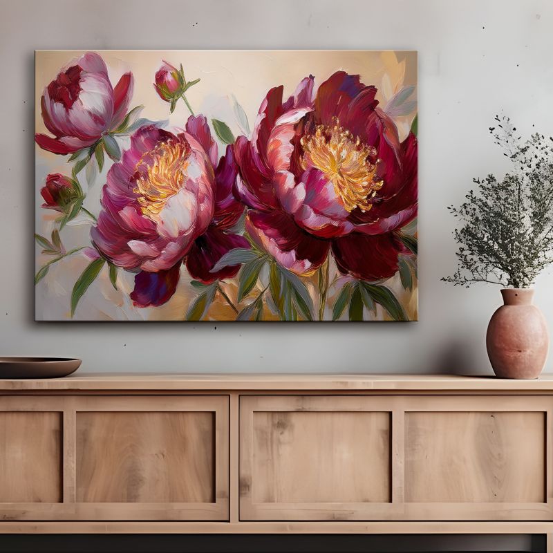 Obraz do salonu sypialni Feeby Piwonie Kwiaty Czerwone Natura 100x70 cm 1 szt