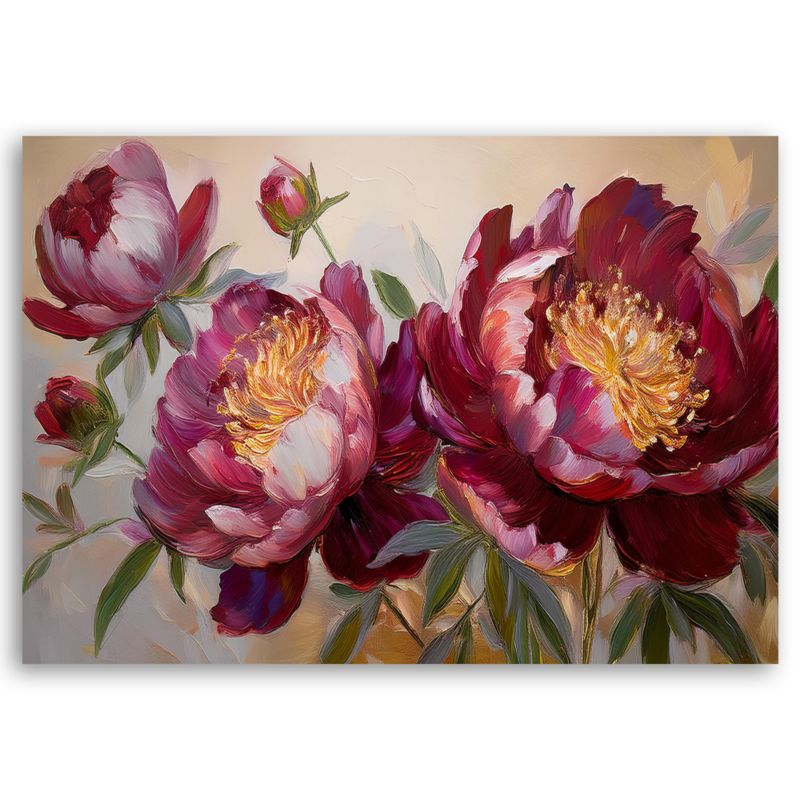 Obraz do salonu sypialni Feeby Piwonie Kwiaty Czerwone Natura 100x70 cm 1 szt