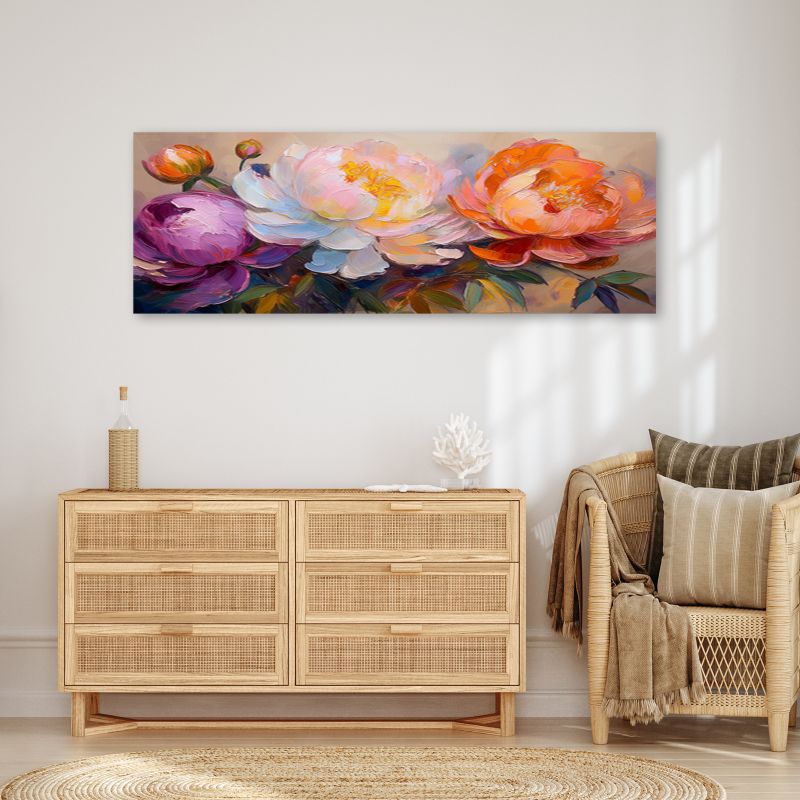 Obraz do salonu sypialni Feeby Piwonie Kwiaty Natura Kolorowe 90x30 cm 1 szt