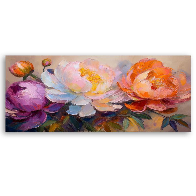 Obraz do salonu sypialni Feeby Piwonie Kwiaty Natura Kolorowe 90x30 cm 1 szt