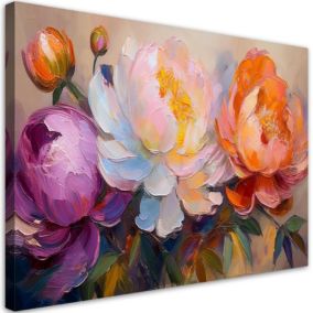 Obraz do salonu sypialni Feeby Piwonie Kwiaty Rośliny Kolorowe 100x70 cm 1 szt