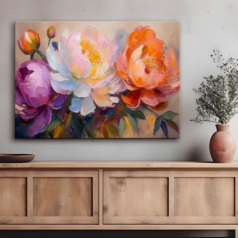 Obraz do salonu sypialni Feeby Piwonie Kwiaty Rośliny Kolorowe 100x70 cm 1 szt