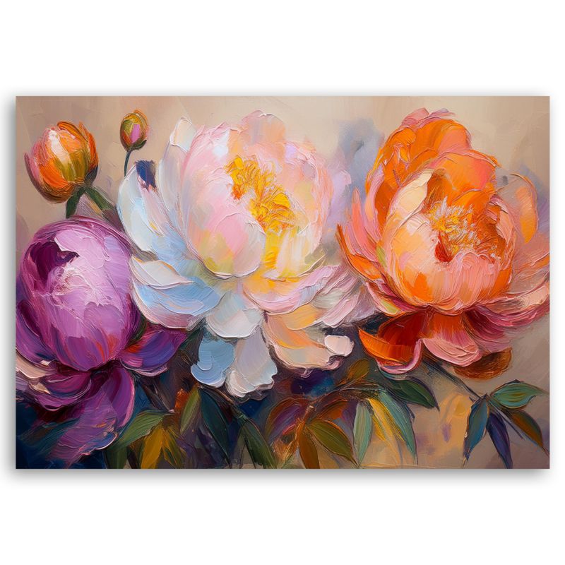 Obraz do salonu sypialni Feeby Piwonie Kwiaty Rośliny Kolorowe 100x70 cm 1 szt