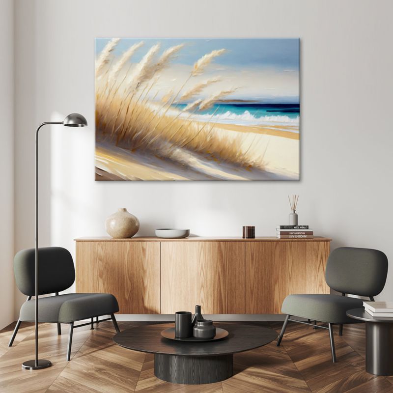 Obraz do salonu sypialni Feeby Plaża Morze Trawy Beżowy 100x70 cm 1szt