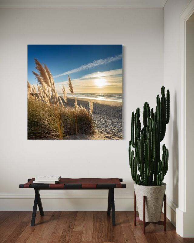 Obraz do salonu sypialni Feeby Plaża Morze Trawy Beżowy 60x60 cm 1szt