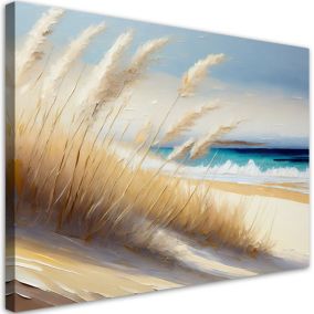 Obraz do salonu sypialni Feeby Plaża Morze Trawy Beżowy 90x60 cm 1szt
