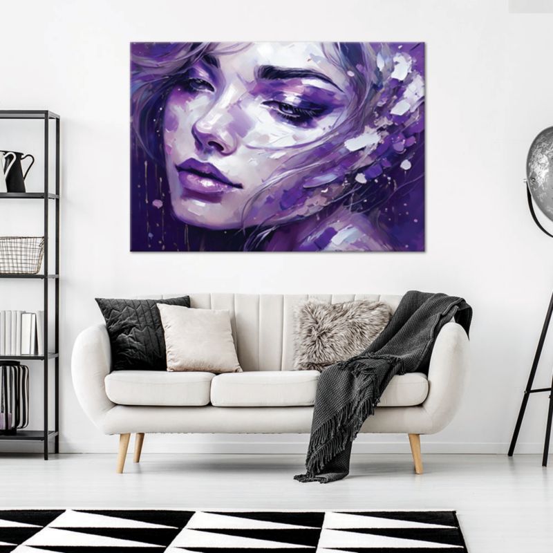 Obraz do salonu sypialni Feeby Portret Kobiety Abstrakcja Fioletowy 90x60 cm 1szt