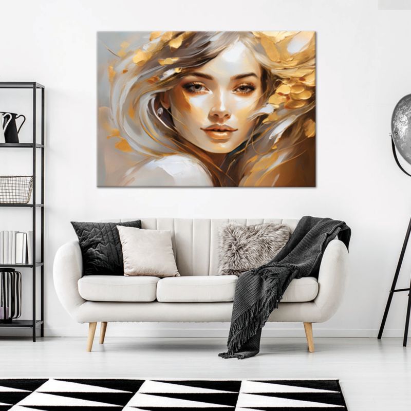 Obraz do salonu sypialni Feeby Portret Kobiety Glamour Beżowy 90x60 cm 1szt