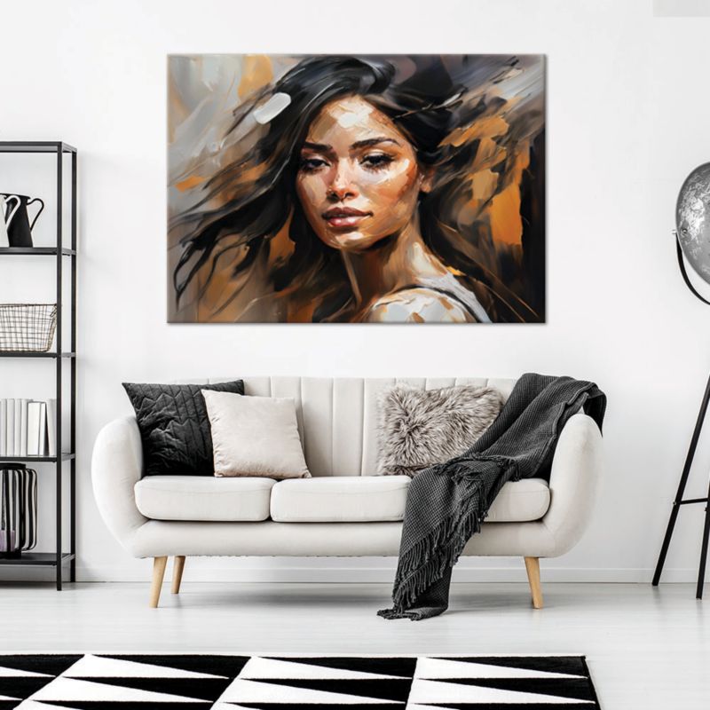 Obraz do salonu sypialni Feeby Portret Kobiety Glamour Brązowy 90x60 cm 1szt