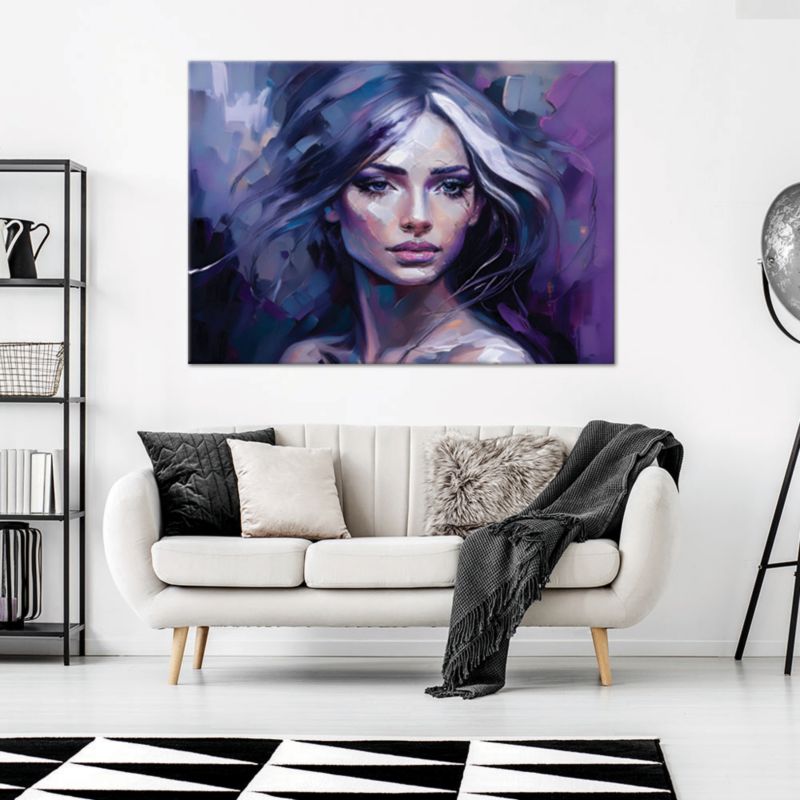 Obraz do salonu sypialni Feeby Portret Kobiety Glamour Fioletowy 120x80 cm 1szt